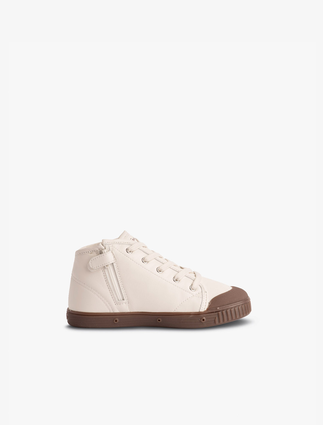 Children's high top trainer in ecru leather | Spring Court