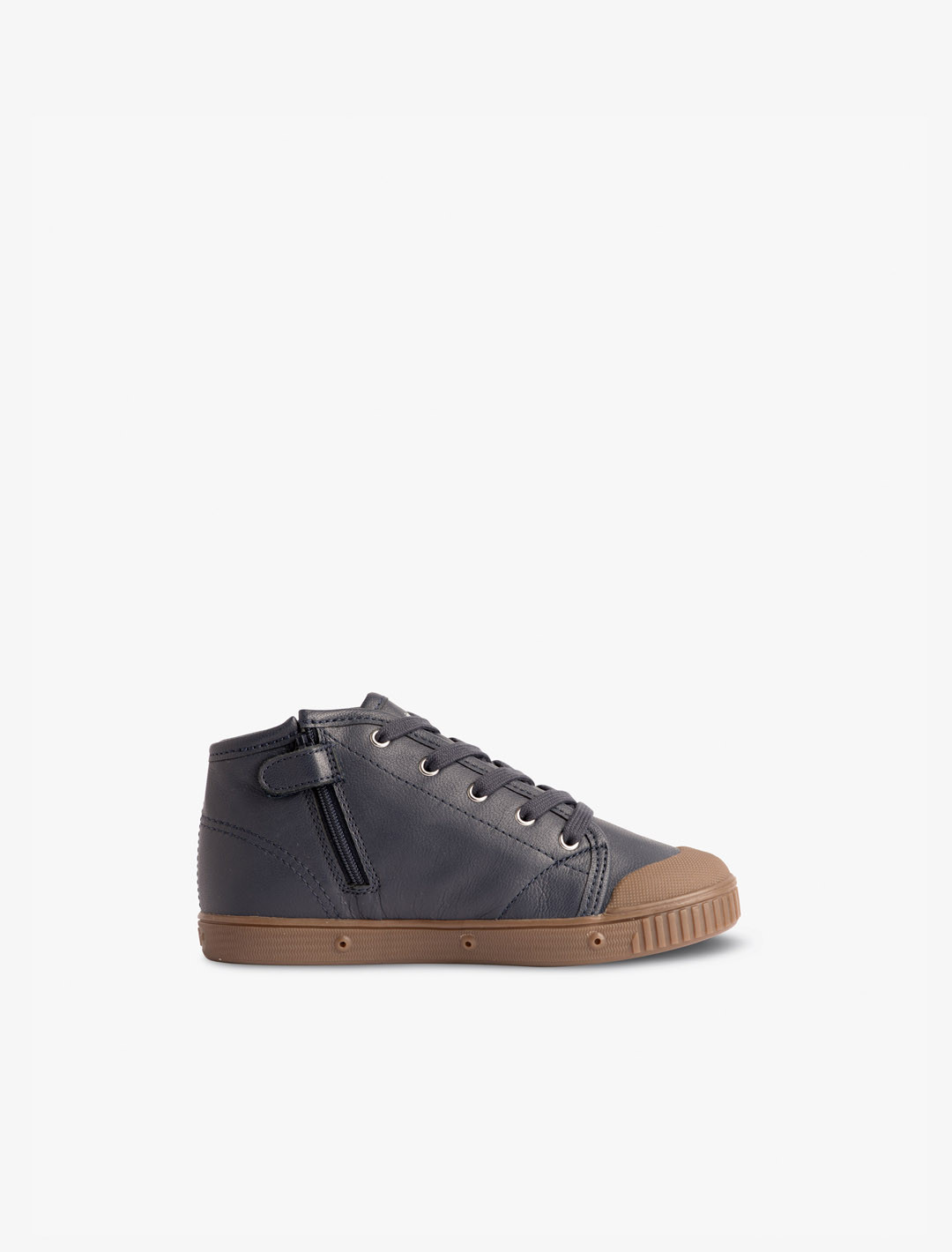 Children's high top trainer in ecru leather | Spring Court