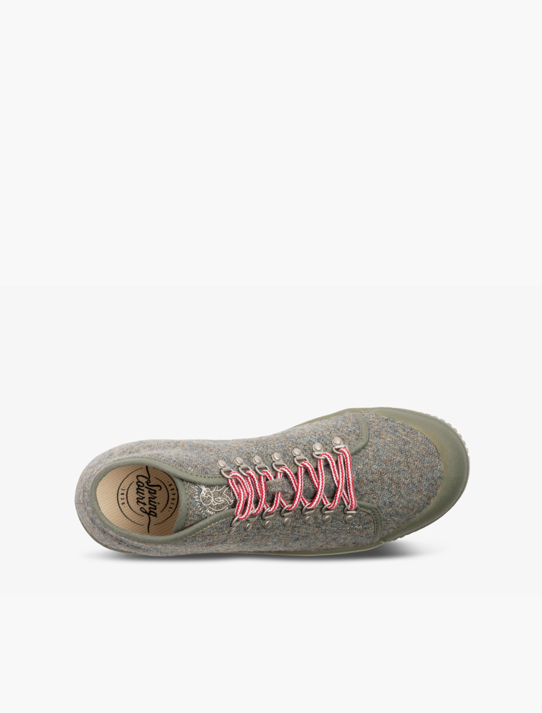 Spring Court B2 khaki tweed trainers – top view